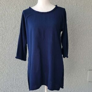 Oh My Gauze! Navy 3/4 Sleeve Tunic with Trimmed Neckline
